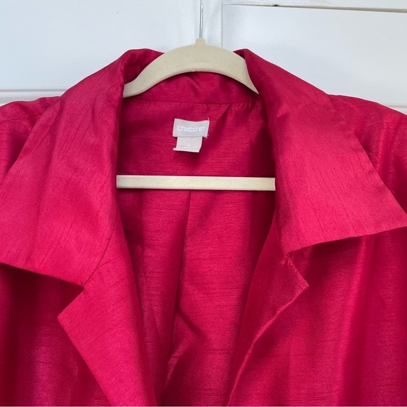 Chico's Newer Tag 3/4 Sleeve Pockets Deep Red Lined Taffeta Jacket Duster - Picture 5 of 10